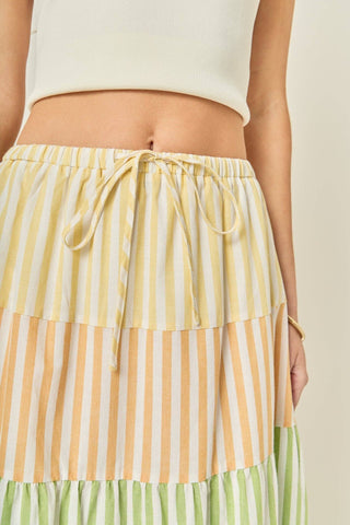 English Factory Pastel Maxi Skirt | Tiered Colorblock Summer Skirt