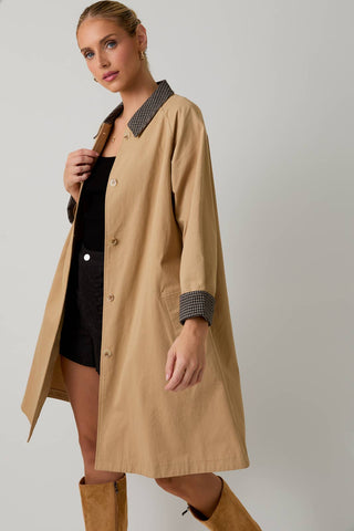 Tan & Black Contrast-Collar Trench Coat | Sunday Edition