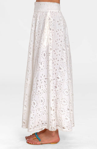 Cotton Maxi Skirt with Smocked Waistband | Flowy Maxi Skirt with Pockets