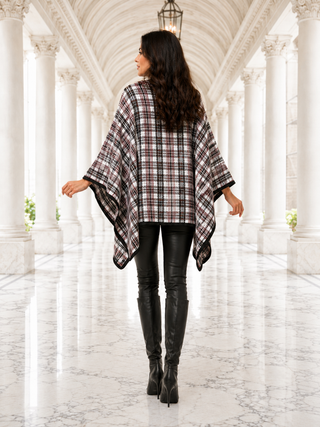 Designer House Plaid Button Front Cowl Neck Capelet