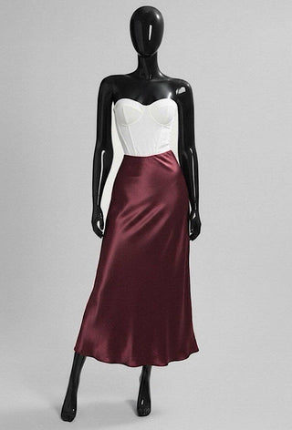 LOOWIE Plum Satin Midi Skirt – Made in Italy