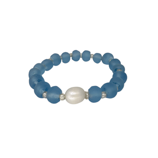 Maka Imports - Recycled Sea Beach Glass Stretch Bracelet Pearl Blue