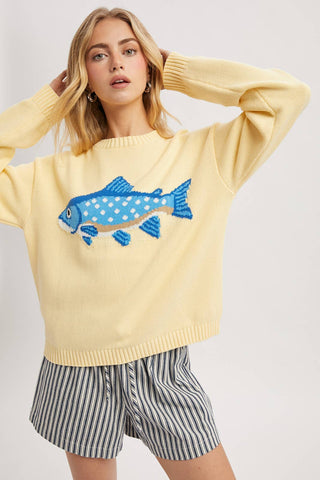 Wishlist Coastal Fish Sweater in Butter Yellow | Women’s Coastal Sweater