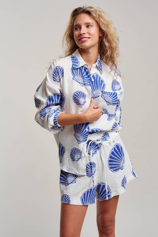 Urban Daizy - Seaside Blue Shell Cotton Gauze Shirt & Short Set