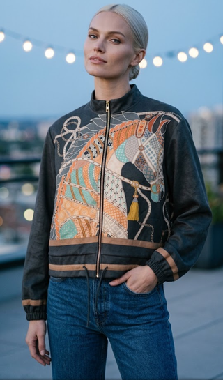 LOOWIE Charcoal Equestrian Print Bomber Jacket