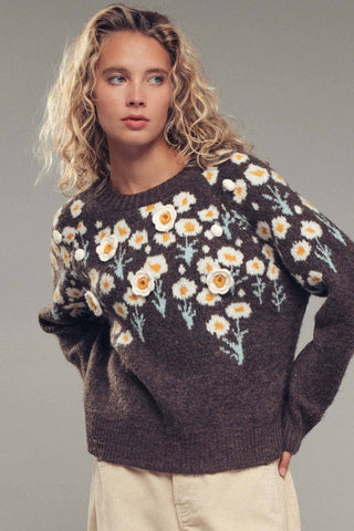 Urban Daizy - Daisy Embossed 3D Floral Knit Sweater