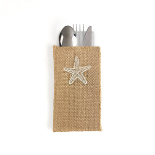 Embroidered Starfish Jute Silverware Holders – Set of 8