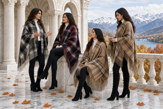 Designer House Plaid Loop Closure Fringe Cape