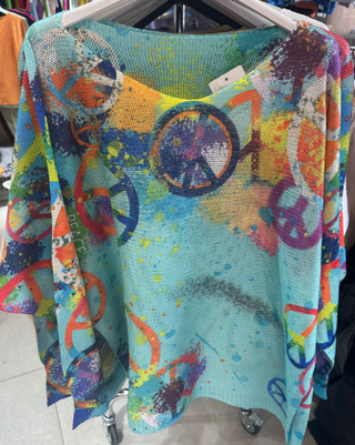 LOOWIE Turquoise Peace & Love Italian Knit Sweater