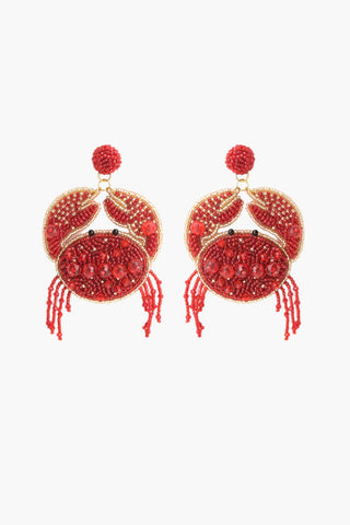 Handmade Beaded Crab Earrings | Coastal Statement Earrings in Red &amp; Gold