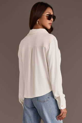 Ivory Cropped Soft Button-Up Shirt | Panache