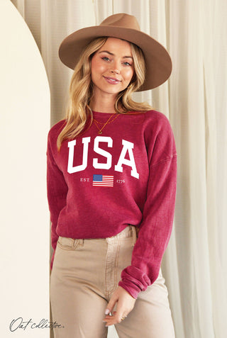 USA EST. 1776 Mineral Washed Graphic Sweatshirt