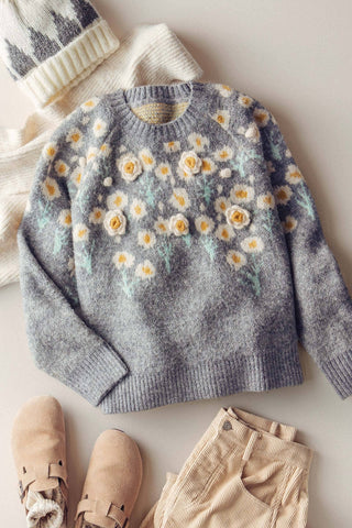 Urban Daizy - Daisy Embossed 3D Floral Knit Sweater