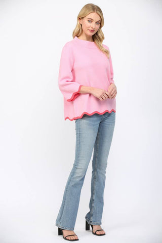 SCALLOP EDGE DETAILED MOCK NECK SWEATER TOP  FW10429
