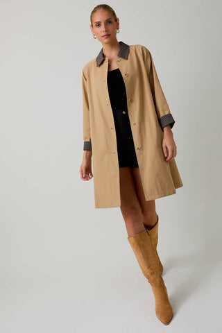 Tan & Black Contrast-Collar Trench Coat | Sunday Edition
