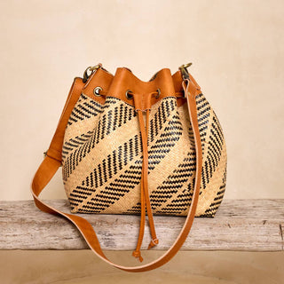 Handwoven Rattan Sling Bag | Artisan Leather Crossbody with Batik Lining