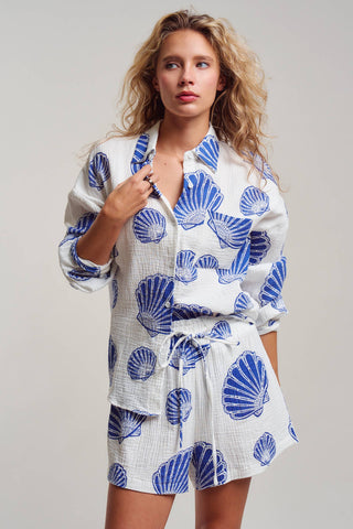 Urban Daizy - Seaside Blue Shell Cotton Gauze Shirt & Short Set