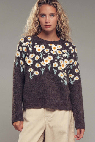 Urban Daizy - Daisy Embossed 3D Floral Knit Sweater