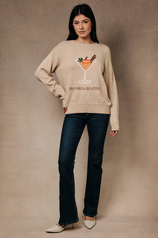 Pumpkin Martini Graphic Sweater in Taupe | Sunday Edition