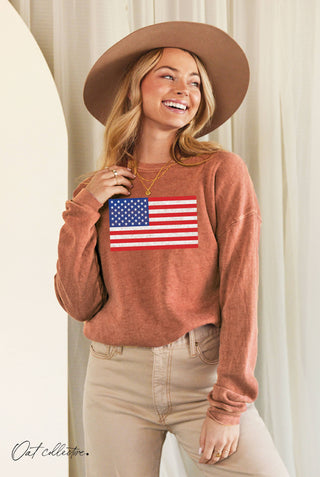 OAT COLLECTIVE - USA FLAG Mineral Graphic Sweatshirt