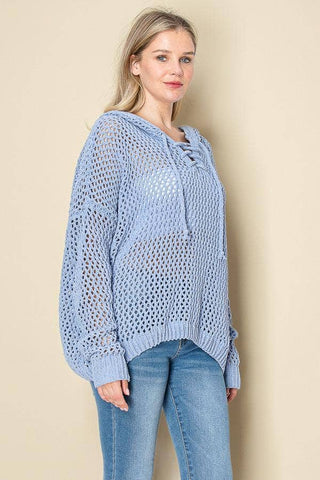 Ashley’s Clothing Design Inc. - SEMI SHEER LOOSE KNIT HOODIE-32795