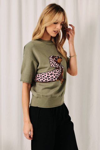 Weenie Dog Short Sleeve Sweater in Olive | Sunday Edition