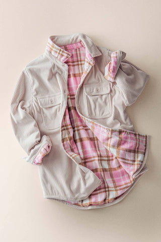 Urban Daizy - Plaid Flannel-Lined Corduroy Shacket