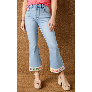 COCO + CARMEN - EverStretch Flare Crop with Crochet Floral Trim