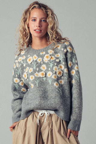 Urban Daizy - Daisy Embossed 3D Floral Knit Sweater