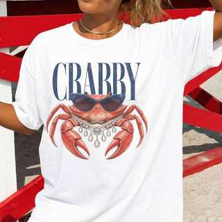 Preppy Crabby Sunglasses Graphic T-Shirt | Funny Coastal Beach Tee