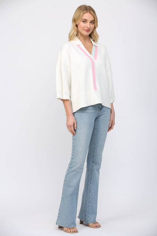 FATE - STRIPED VNECKLINE WITH COLLAR DETAIL 3/4 SLV SWEATER FW15756