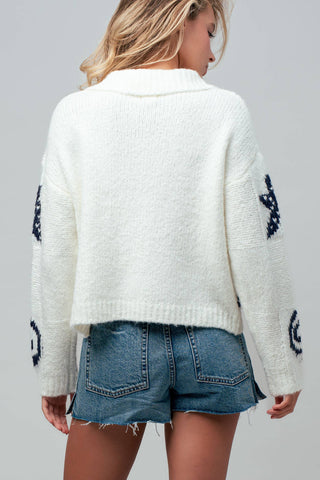 Urban Daizy - Nautical Sea Life Motif Collared Cardigan