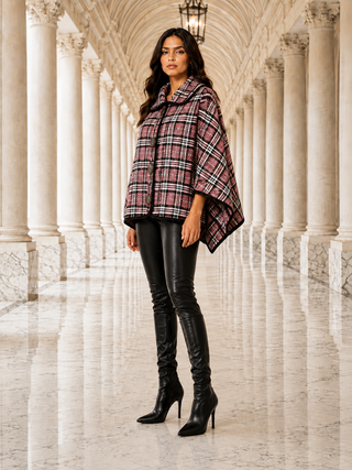 Designer House Plaid Button Front Cowl Neck Capelet