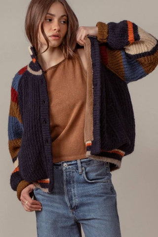 Urban Daizy - Chunky Rib-Knit Faux Fur Lined Cardigan