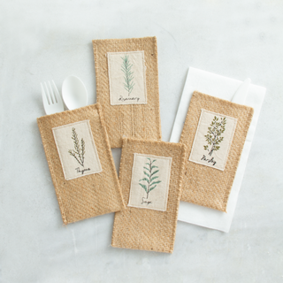 Assorted Herb Jute Silverware Holders – Set of 8