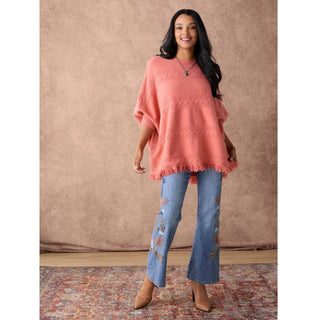 Coco + Carmen Bambu Soft Flare jeans with leaf embroidery in medium denim