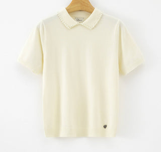 Loowie Pearl Collar Sweater – Italian Style Effortless Elegance with a Touch of Pearl