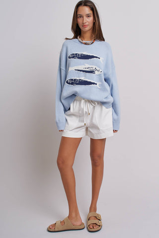 Urban Daizy - Graphic Oversized Drop-Shoulder Knit Sweater
