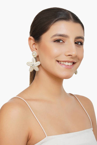 Beaded Handmade Pearl Starfish Earrings – Coastal Statement Earrings