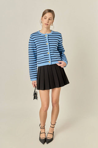 English Factory - Pepper Knit Sailor Stripe Long Sleeve Cropped Sweater Cardigan