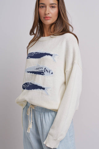 Urban Daizy - Graphic Oversized Drop-Shoulder Knit Sweater
