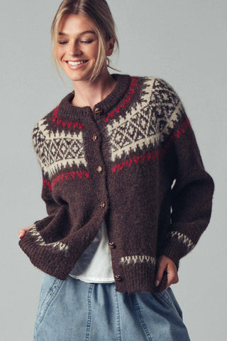 Urban Daizy - Fair Isle Nordic Toggle Knit Cardigan