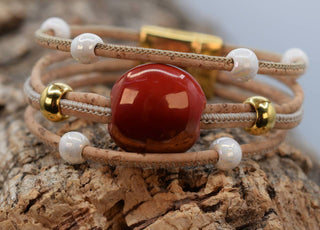 Red and White Beaded Bracelet
