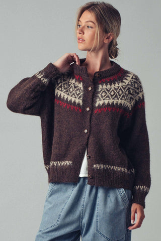 Urban Daizy - Fair Isle Nordic Toggle Knit Cardigan