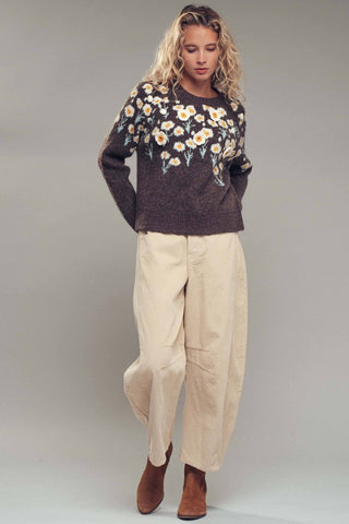 Urban Daizy - Daisy Embossed 3D Floral Knit Sweater