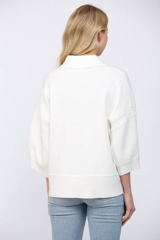 FATE - STRIPED VNECKLINE WITH COLLAR DETAIL 3/4 SLV SWEATER FW15756