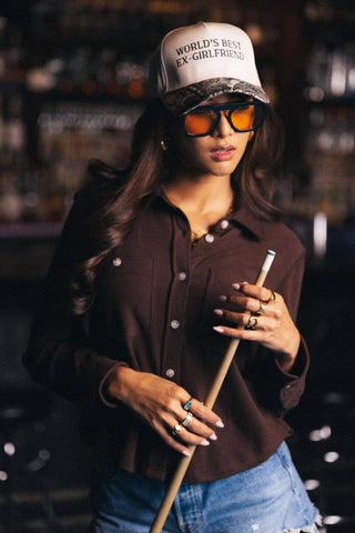 Panache Dark Brown Cropped Soft Button-Up Shirt