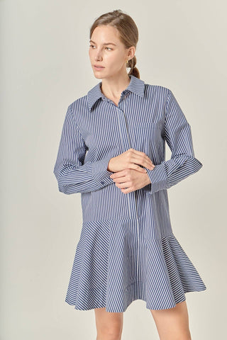 English Factory Stripe Collar Flared Mini Dress