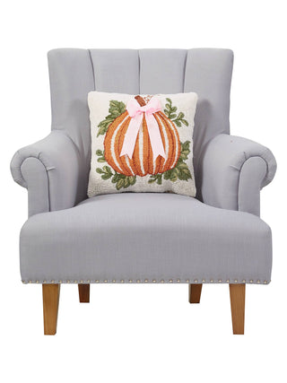 Peking Handicraft - Stripe Pumpkin w/Bow Hook Pillow