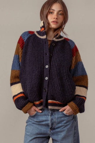 Urban Daizy - Chunky Rib-Knit Faux Fur Lined Cardigan